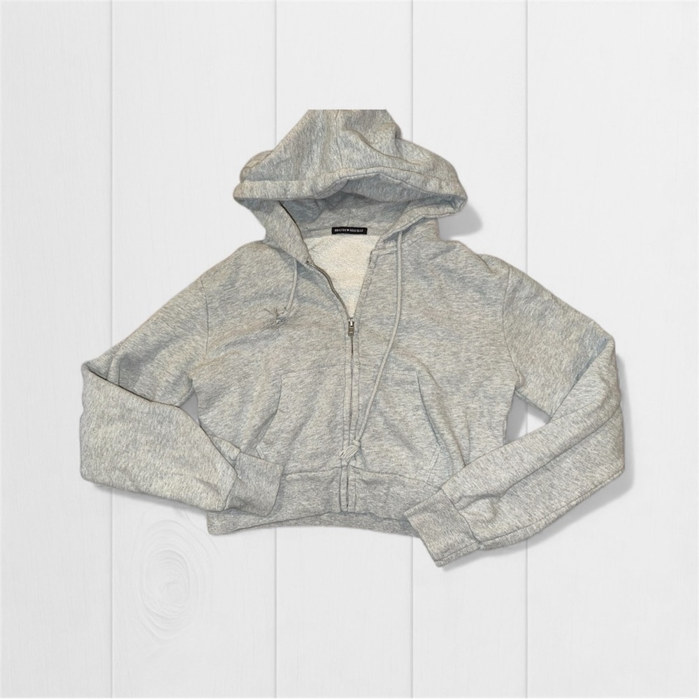 Brandy Melville Gray Crystal Zip Cropped Hoodie